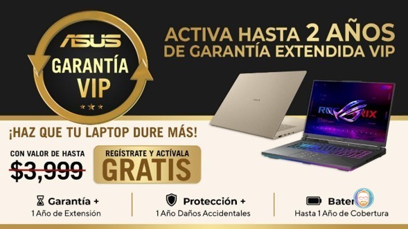 ¡Gana hasta 2 años de garantía VIP gratis para tu laptop ASUS!