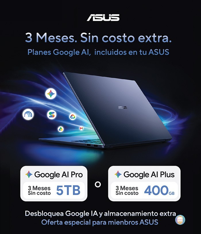 L laptops ASUS se ponen chidas con Google AI Pro y Plus gratis
